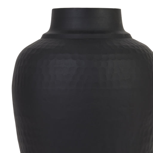 Matt Black Hammered Vase With Lid - 41cm Tall - The Furniture Mega Store 