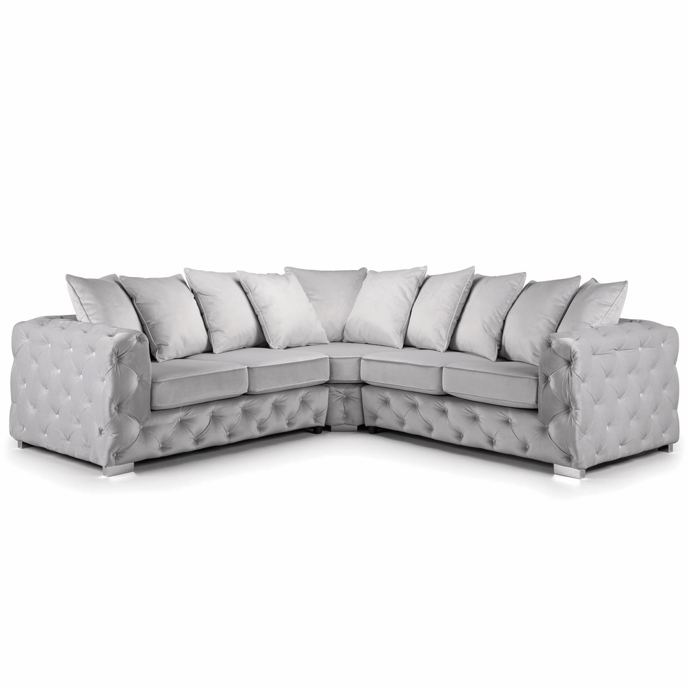 Alexa Plush Velvet Corner Sofa - Pillow Or Classic Back - Choice Of Sizes & Colours - The Furniture Mega Store