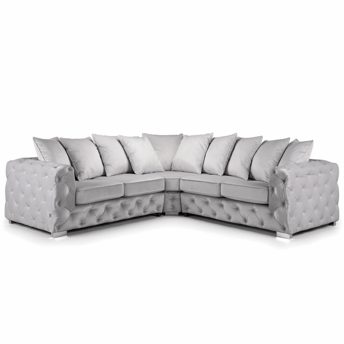 Alexa Plush Velvet Corner Sofa - Pillow Or Classic Back - Choice Of Sizes & Colours - The Furniture Mega Store