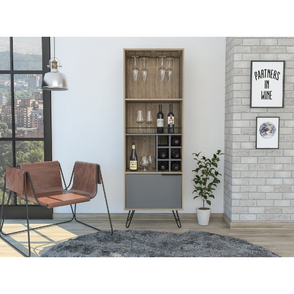 Vegas Grey Melamine Tall Drinks Cabinet with Hairpin Legs - The Furniture Mega Store 