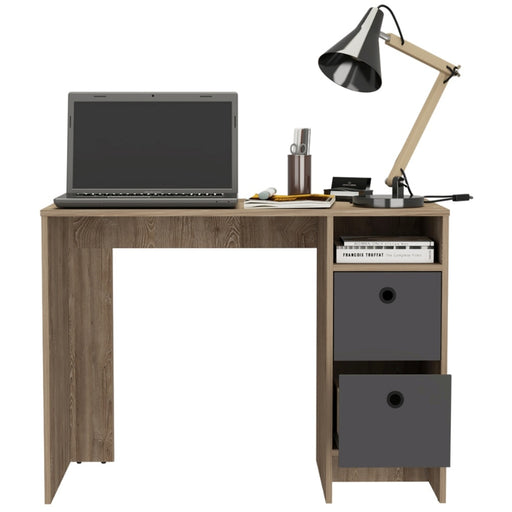 Vegas Grey Melamine Office Desk with 2 Drawers - The Furniture Mega Store