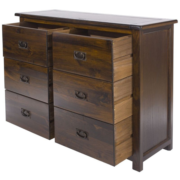 Boston Dark Wood 3+3 Drawer Wide Chest - The Furniture Mega Store 