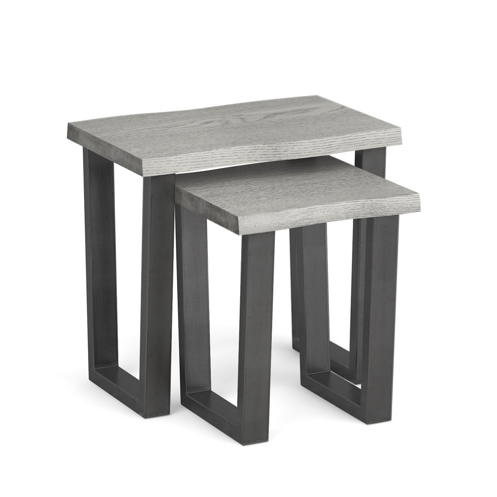 Dalston Grey Oak Nest Tables, Live Edge Top with Industrial Style Black Metal Legs - The Furniture Mega Store