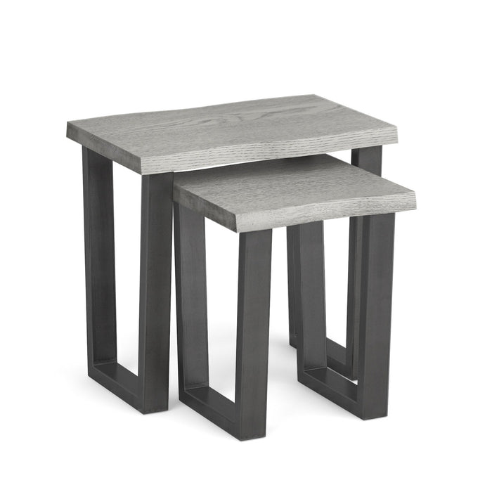 Dalston Grey Oak Nest Tables, Live Edge Top with Industrial Style Black Metal Legs - The Furniture Mega Store