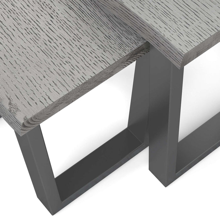 Dalston Grey Oak Nest Tables, Live Edge Top with Industrial Style Black Metal Legs - The Furniture Mega Store