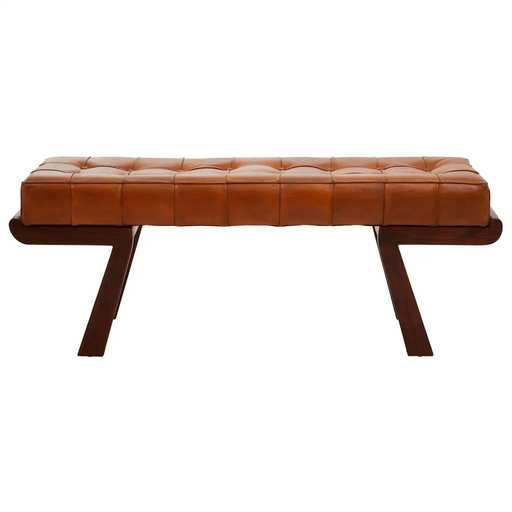 Ivy Genuine Leather Button Tufted Angular Base Bench Seat - 132cm - The Furniture Mega Store
