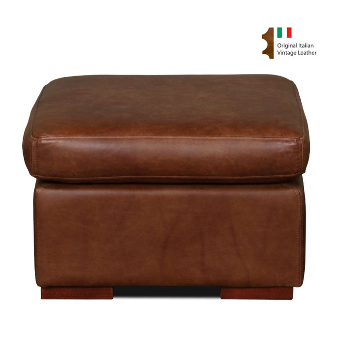 Vintage Leather Square Footstool - 60cm X 60cm - Choice Of Leathers & Feet - The Furniture Mega Store