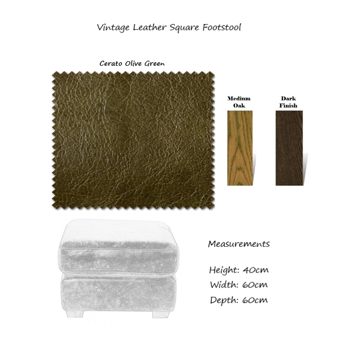 Vintage Leather Square Footstool - 60cm X 60cm - Choice Of Leathers & Feet - The Furniture Mega Store