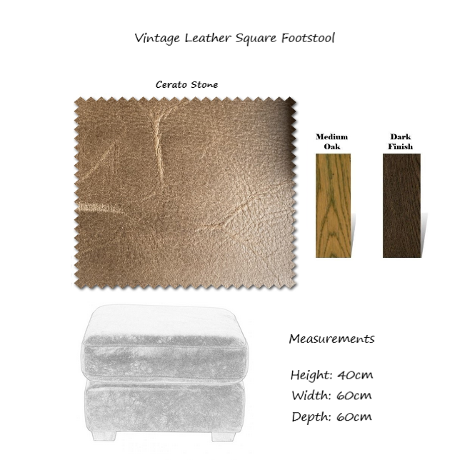 Vintage Leather Square Footstool - 60cm X 60cm - Choice Of Leathers & Feet - The Furniture Mega Store