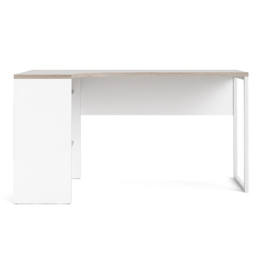 Corner Desk 2 Drawers in White and Truffle Oak - The Furniture Mega Store