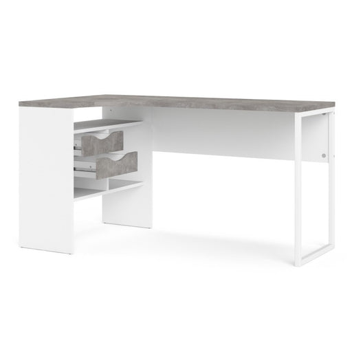 Corner Desk 2 Drawers in White and Grey - The Furniture Mega Store