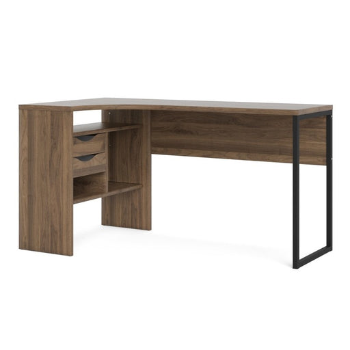 Corner Desk 2 Drawers in Walnut - The Furniture Mega Store 