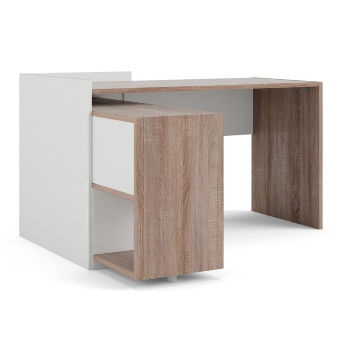 Unit Corner Desk with 6 Shelf Bookcase in White and Truffle Oak - The Furniture Mega Store 