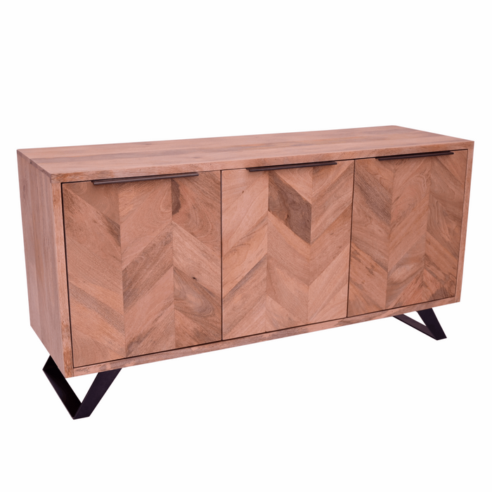 Akash Chevron Parquet Mango Wood Large 3 Door Sideboard - 145cm - The Furniture Mega Store