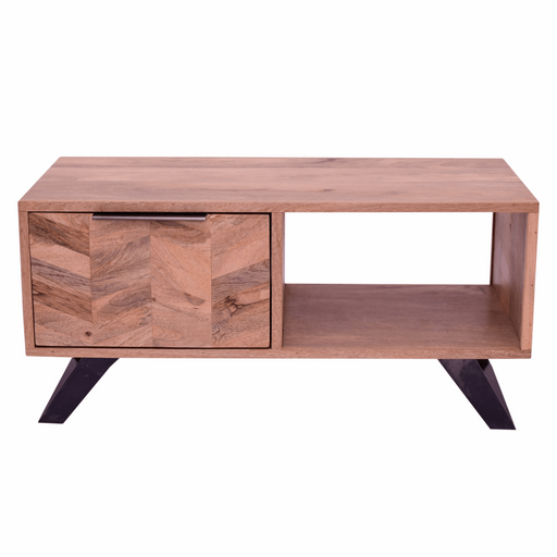Akash Chevron Parquet Mango Wood Small TV Unit - 95cm - The Furniture Mega Store