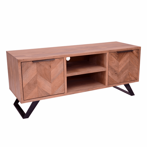 Akash Chevron Parquet Mango Wood Large TV Unit - 135cm - The Furniture Mega Store