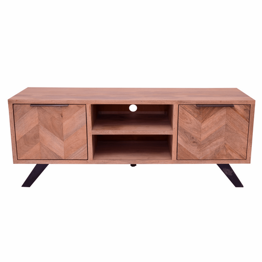 Akash Chevron Parquet Mango Wood Large TV Unit - 135cm - The Furniture Mega Store