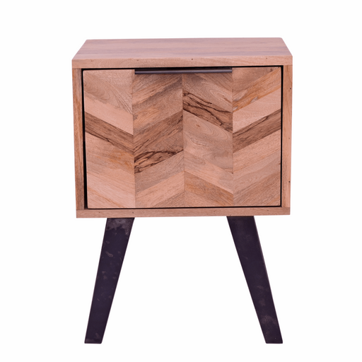 Akash Chevron Parquet Mango Wood 1 Drawer Side Table - The Furniture Mega Store