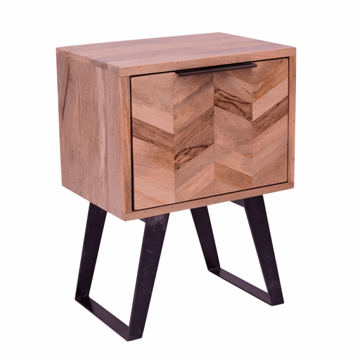 Akash Chevron Parquet Mango Wood 1 Drawer Side Table - The Furniture Mega Store