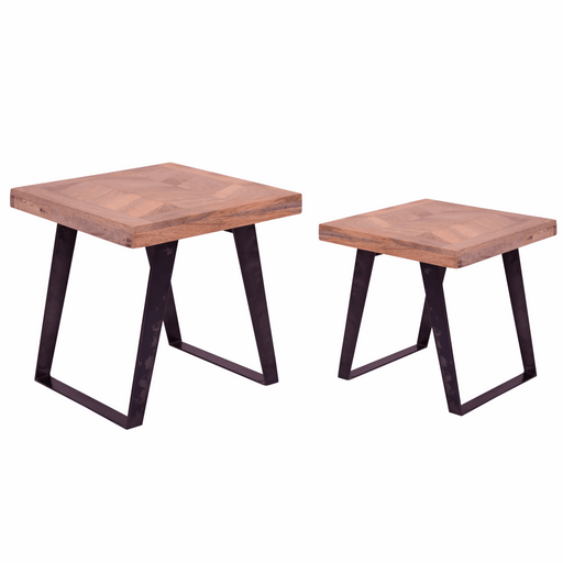 Akash Chevron Parquet Mango Wood Nest Of 2 Tables - The Furniture Mega Store