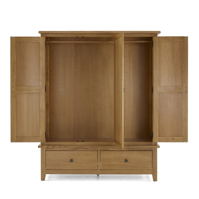 Barnham Oak Triple Wardrobe With Central Mirrored Door - The Furniture Mega Store