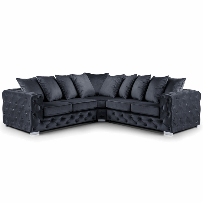Alexa Plush Velvet Corner Sofa - Pillow Or Classic Back - Choice Of Sizes & Colours - The Furniture Mega Store