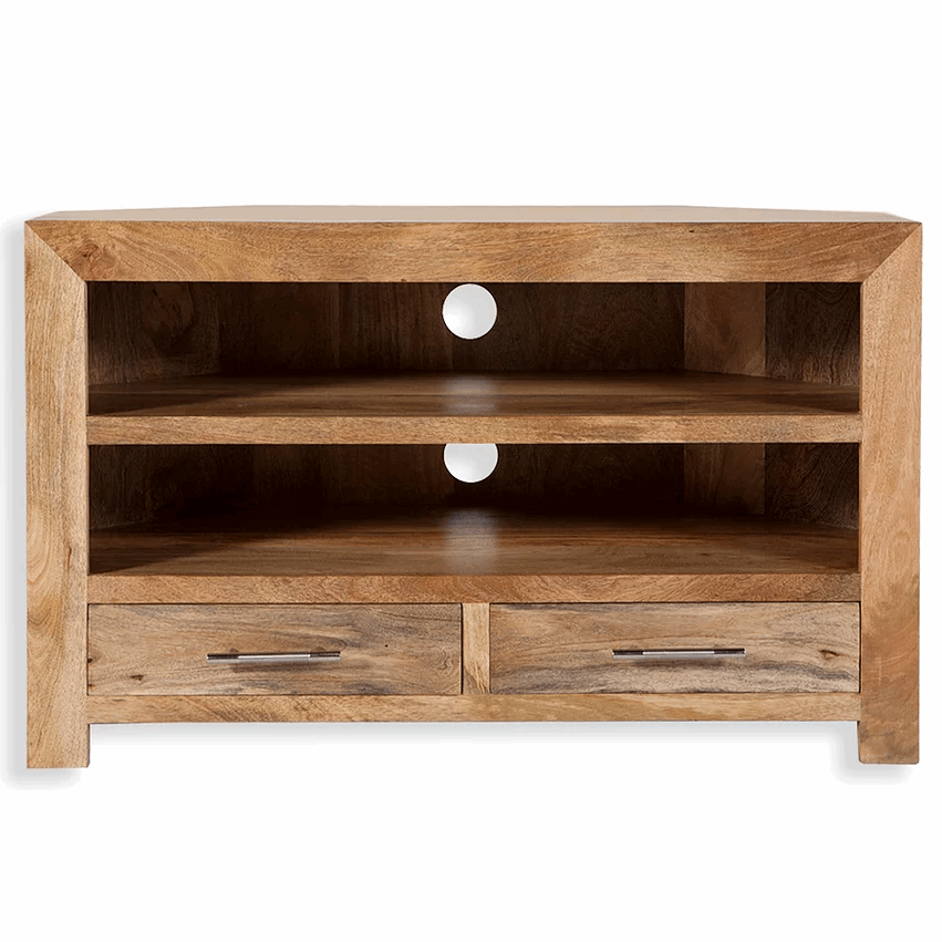Cuban Mango Wood Corner TV Cabinet - The Furniture Mega Store