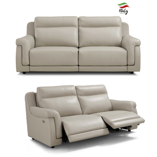 Clarke Cream Italian Leather 2 Seater & 3 Seater Power Recliner Sofa Set - The Furniture Mega Store
