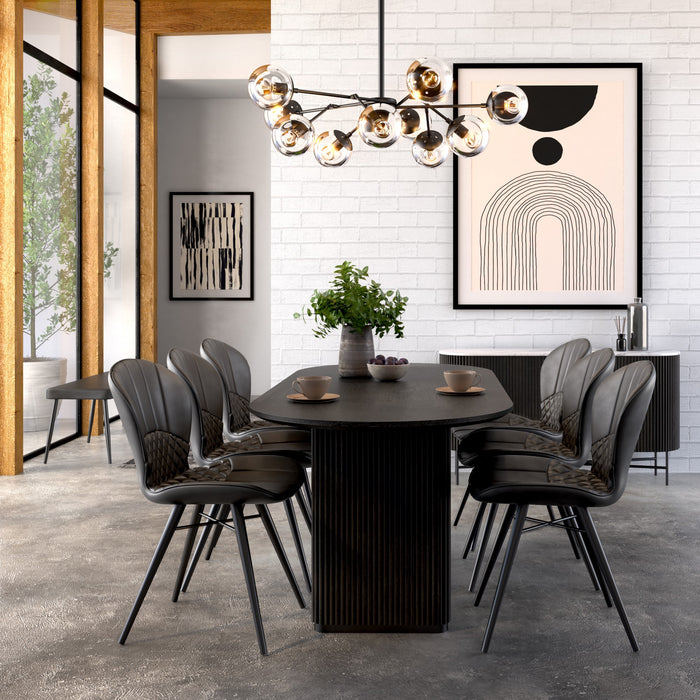Miles Charcoal Fluted Mango Double Pedestal Curved Dining Table 200cm - The Furniture Mega Store