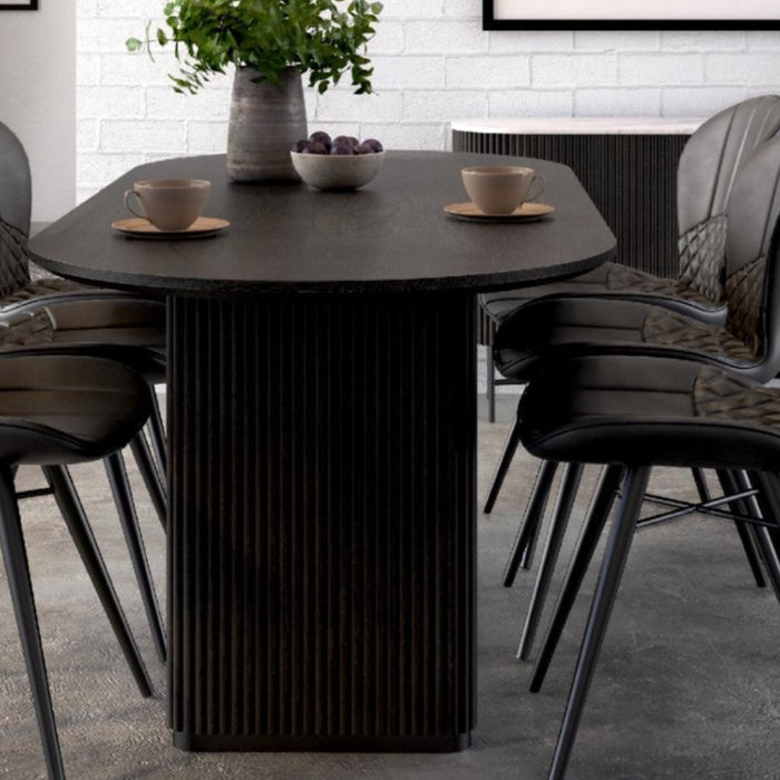 Miles Charcoal Fluted Mango Double Pedestal Curved Dining Table 200cm - The Furniture Mega Store