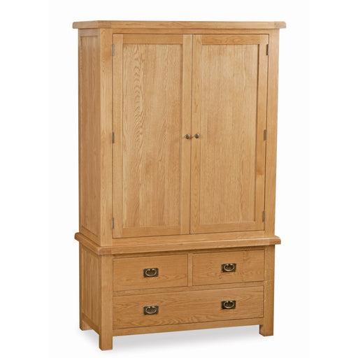 Sailsbury Solid Oak Gents Wardrobe 3 Doors & 3 Bottom Storage Drawers - The Furniture Mega Store