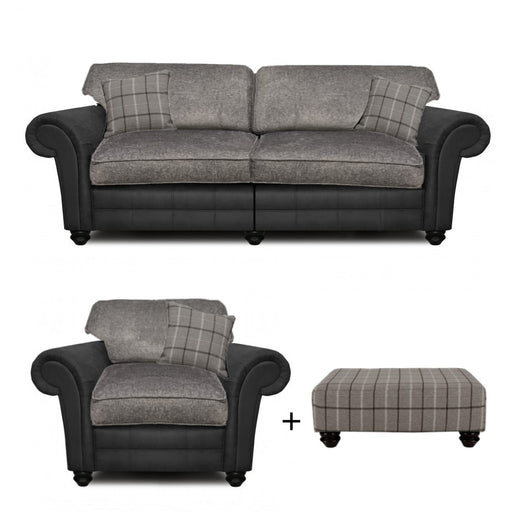 Darwin 4 Seater Sofa, Armchair & Designer Footstool Set - Classic Back - The Furniture Mega Store 