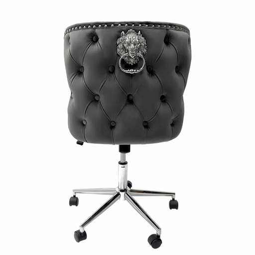 Valentino Grey Velvet - Lion Knocker Back Tufted Office Chair - The Furniture Mega Store
