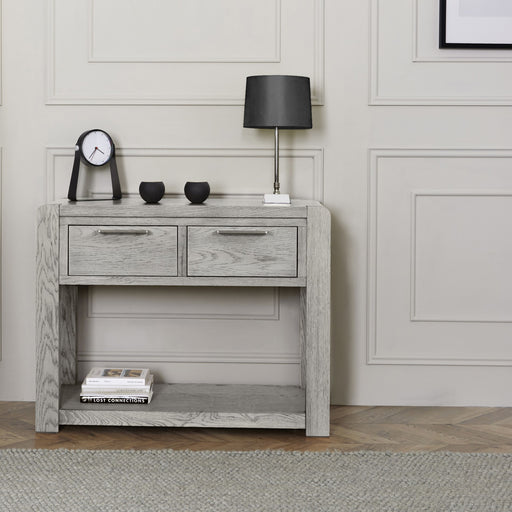 Flora Grey Washed Oak Console Table, 100cm width with 2 Drawers - The Furniture Mega Store