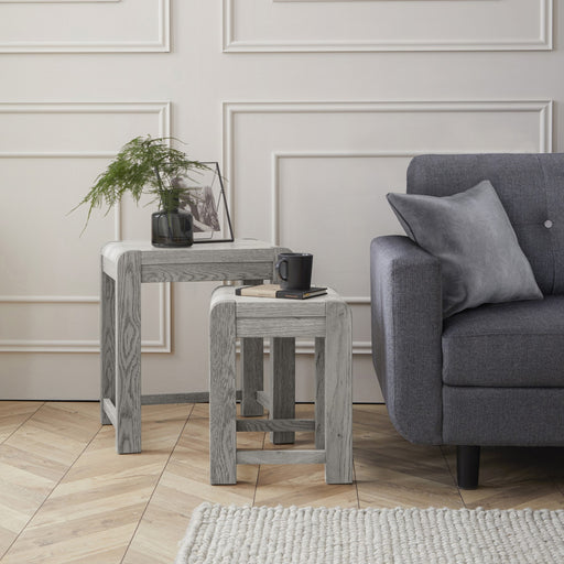 Flora Grey Washed Oak Nest of Table - The Furniture Mega Store