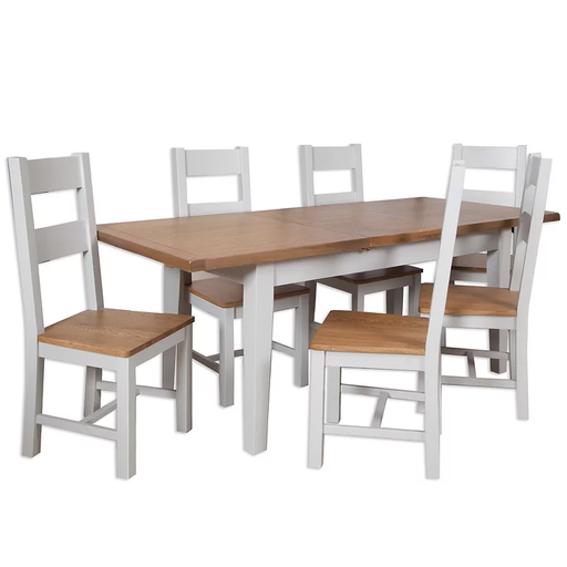 St.Ives French Grey & Oak 1.2 Extendable Dining Table & 6 Ladder Back Dining Chairs - The Furniture Mega Store 