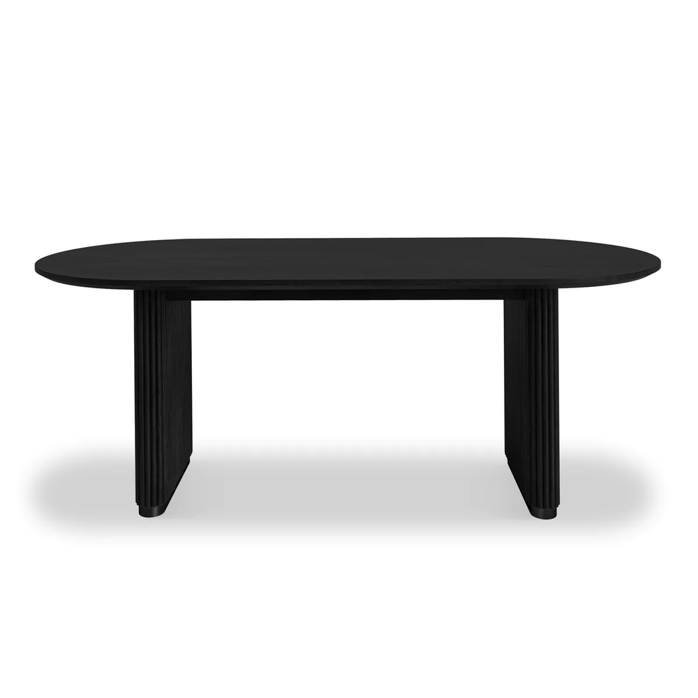 Miles Charcoal Fluted Mango Double Pedestal Curved Dining Table 200cm - The Furniture Mega Store