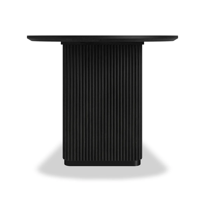 Miles Charcoal Fluted Mango Double Pedestal Curved Dining Table 200cm - The Furniture Mega Store