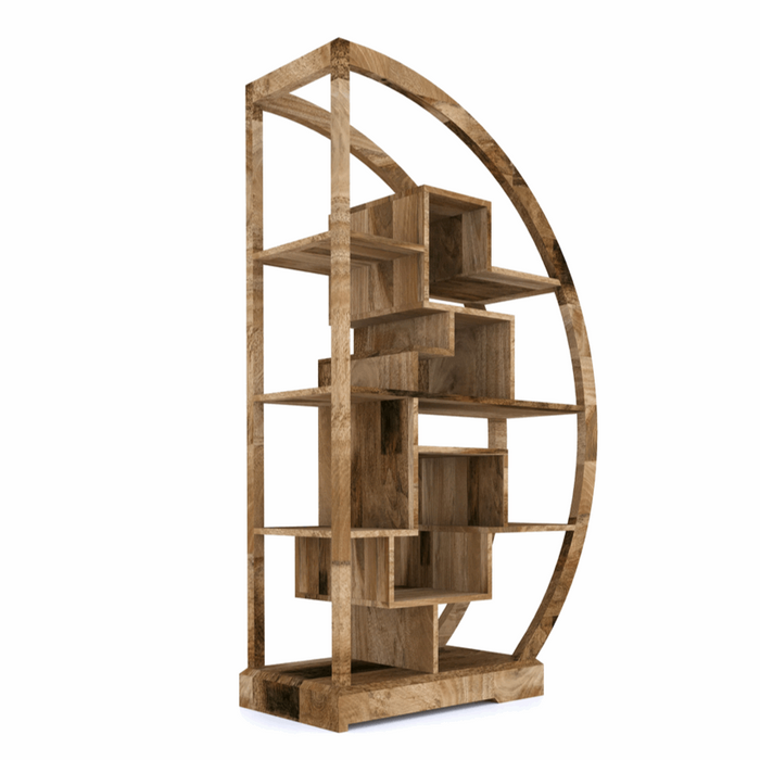 Cuban Mango Wood Semi Circle Display Shelving Unit - The Furniture Mega Store