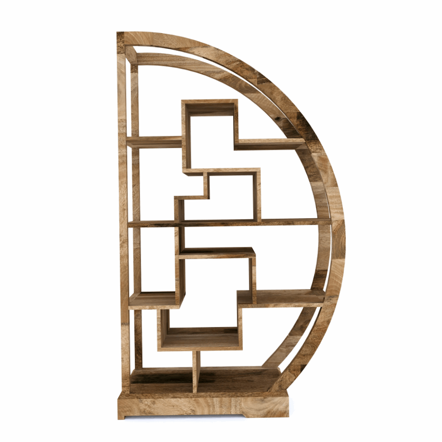Cuban Mango Wood Semi Circle Display Shelving Unit - The Furniture Mega Store