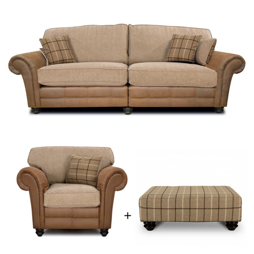 Darwin 4 Seater Sofa, Armchair & Designer Footstool Set - Classic Back