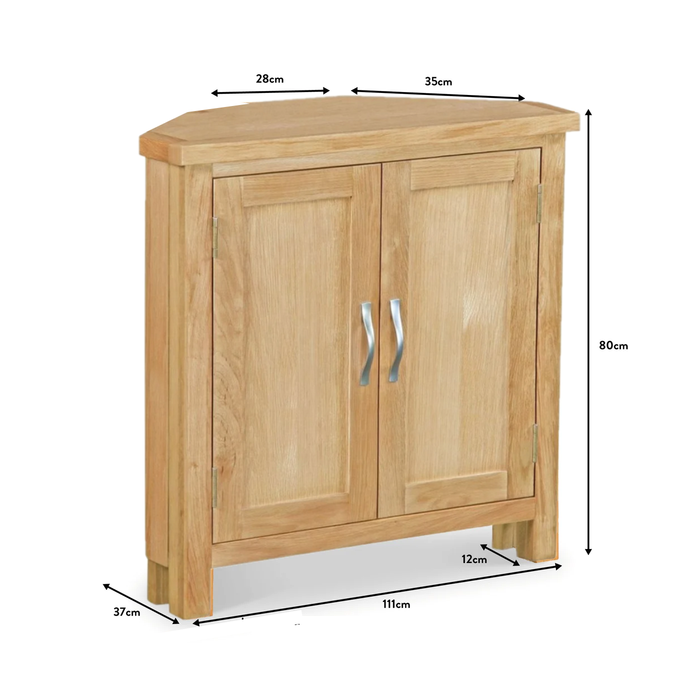 Bevel Natural Solid Oak 2 Door Corner Cupboard - The Furniture Mega Store