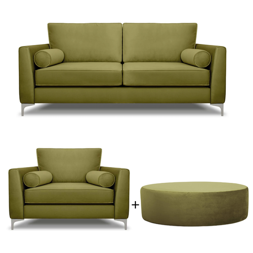 Alena 3 Seater Sofa + Love Chair + Round Footstool Set - Choice Of Colours