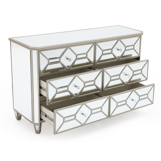 Geometric Mirrored 6 Drawer Dressing Chest - Out Of Stock ETA 9/11/2023 - The Furniture Mega Store 
