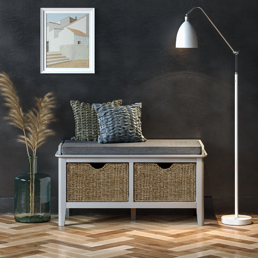 Stowe Silver Grey Storage Bench with Baskets - The Furniture Mega Store