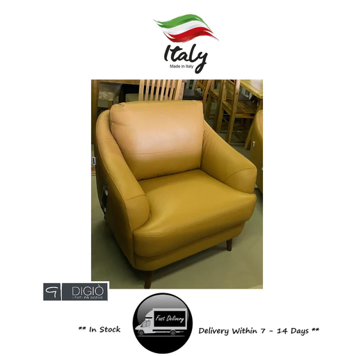 Jazz Italian Leather Accent Armchair - Caramel Tan Leather & Dark Walnut Legs - Fast Delivery 7 - 14 Days - The Furniture Mega Store
