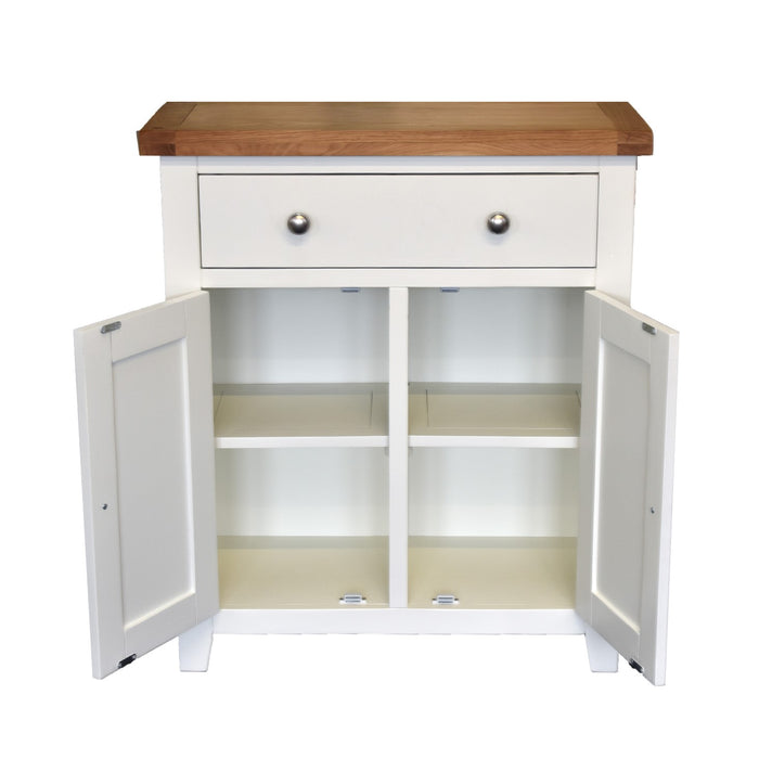 St.Ives White Painted & Oak 2 Door 1 Drawer Hall Cabinet - The Furniture Mega Store 