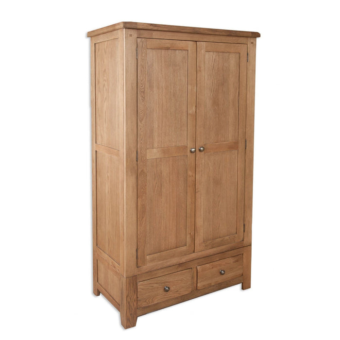 Wiltshire Country Oak 2 Door 2 Drawer Wardrobe - The Furniture Mega Store