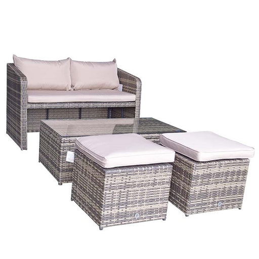 Gemma Compact Wicker Sofa & Coffee Table Set in Mixed Brown - The Furniture Mega Store 