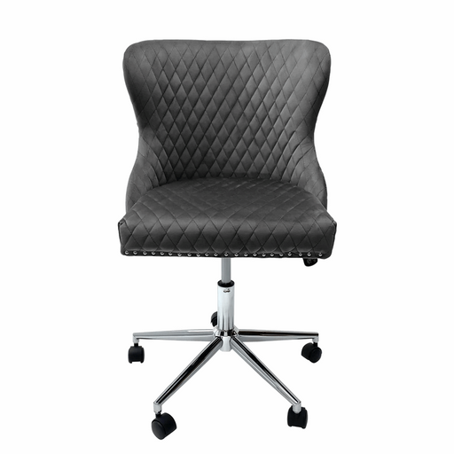 Valentino Grey Velvet - Lion Knocker Back Tufted Office Chair - The Furniture Mega Store